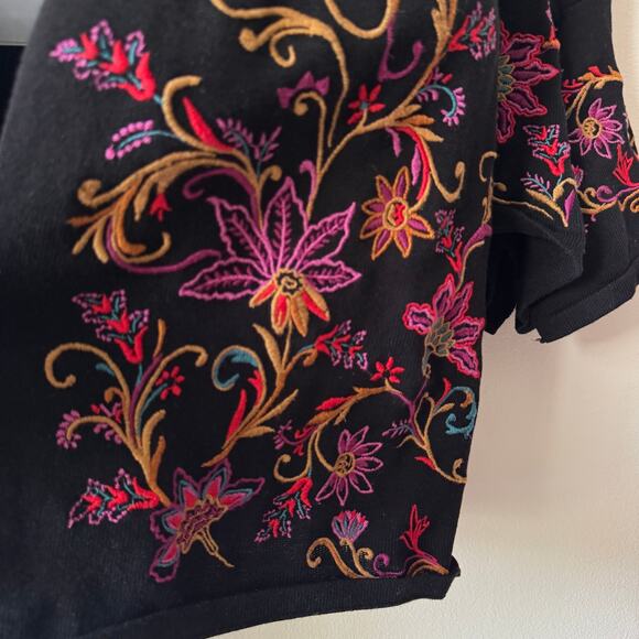 Chicos Sweater Womens S Black Embroidered Floral Bell Sleeve Whimsigoth Cardigan - Picture 6 of 12